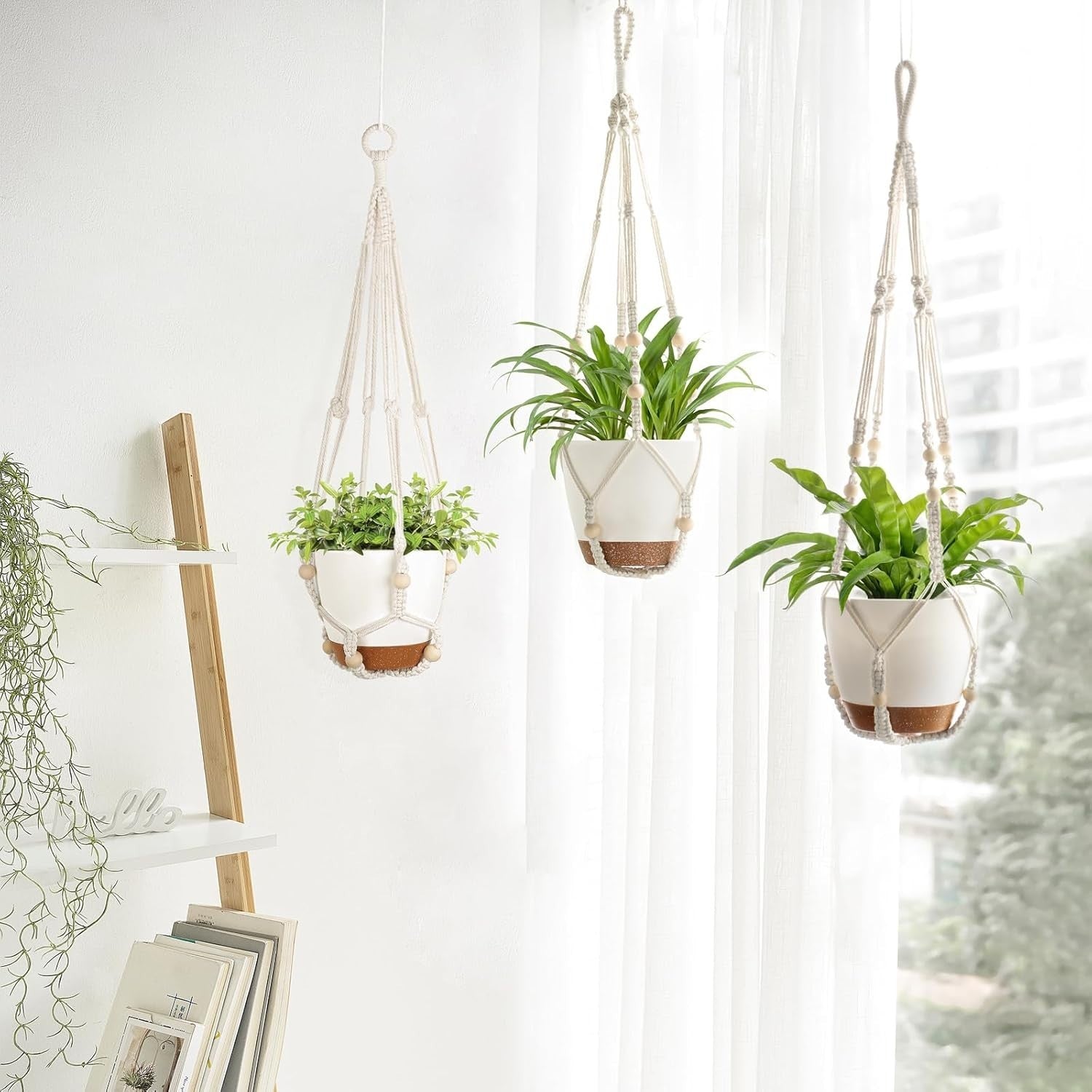 Macrame Hanging Planters Set of 3 Self-Watering Boho Indoor Decor