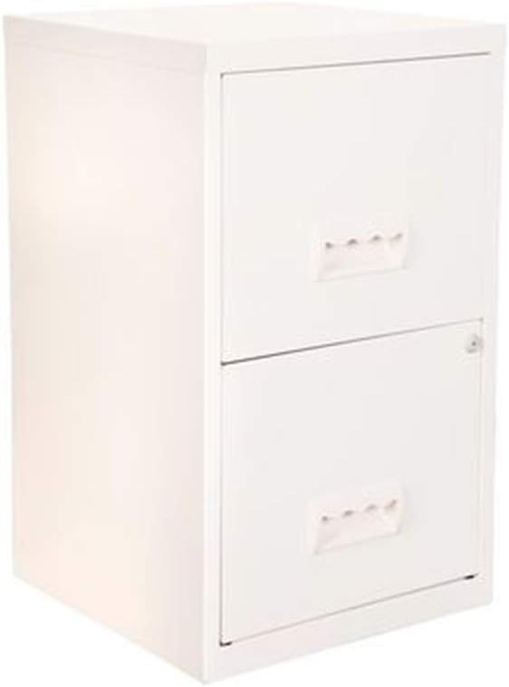White Lockable Metal Filing Cabinet 2 Drawer A4 Office Storage