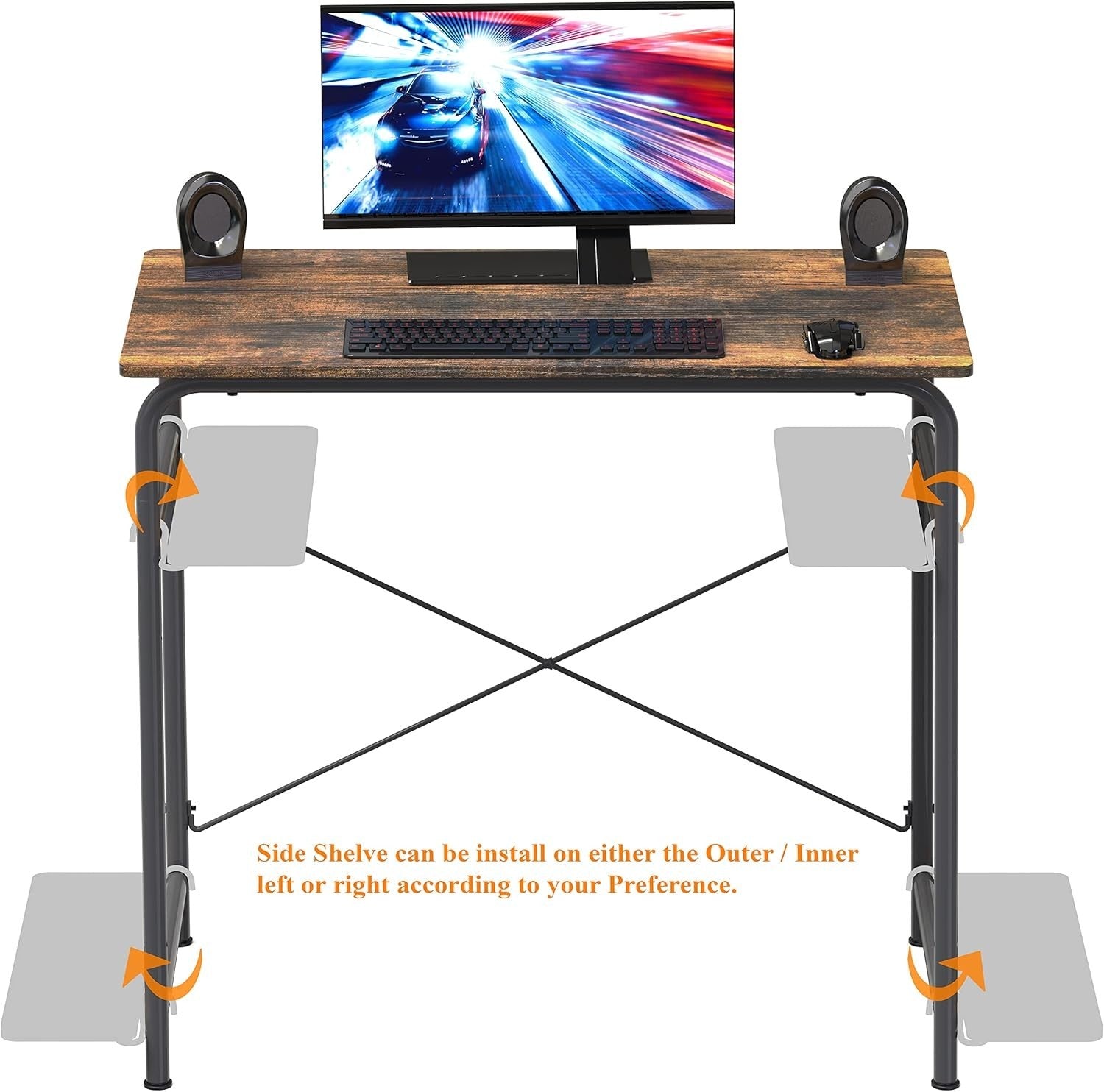 Rustic Brown Compact Computer Desk 79x41cm Gaming Writing Table w/Shelf