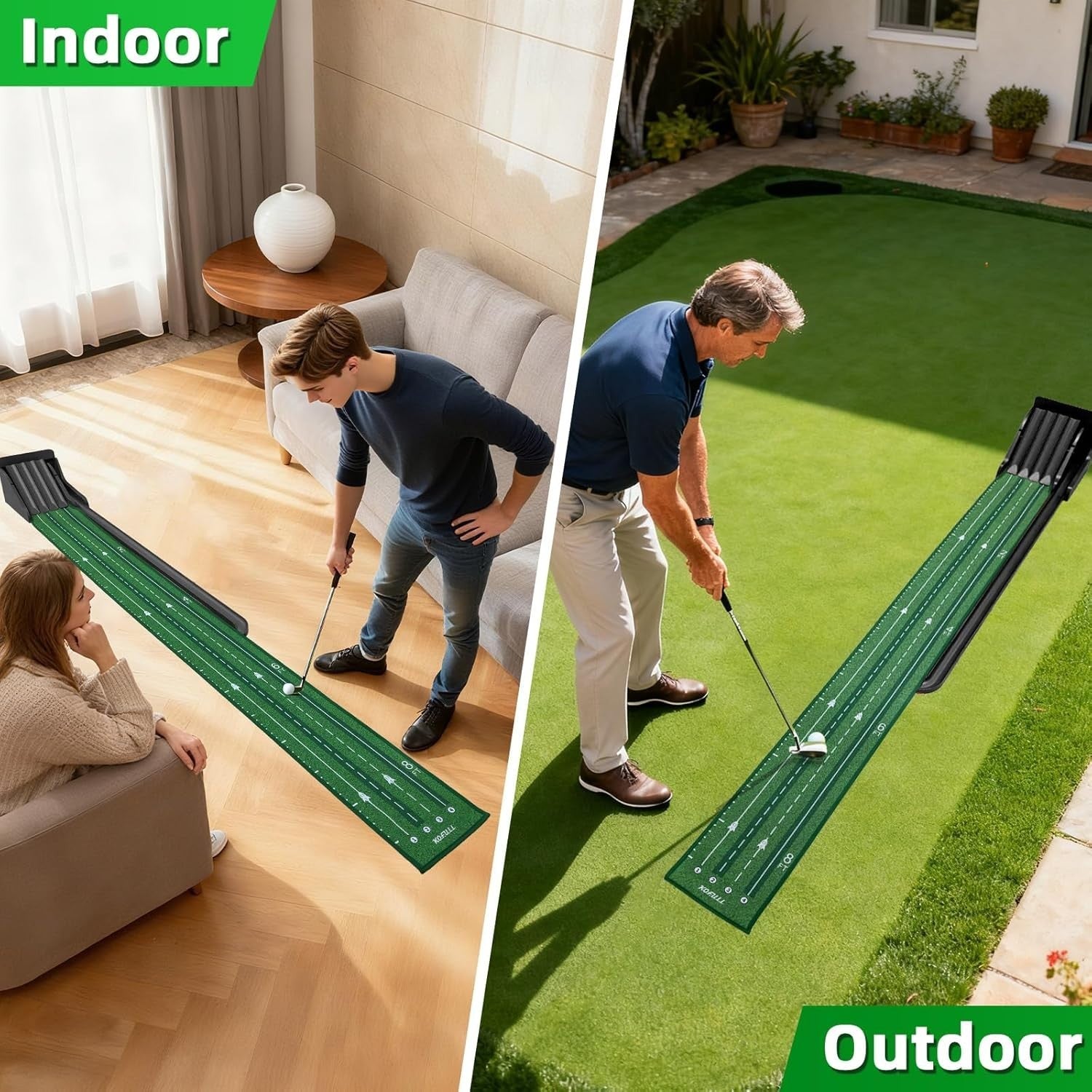 Indoor Golf Putting Mat Auto Ball Return Multi-Track Training Game