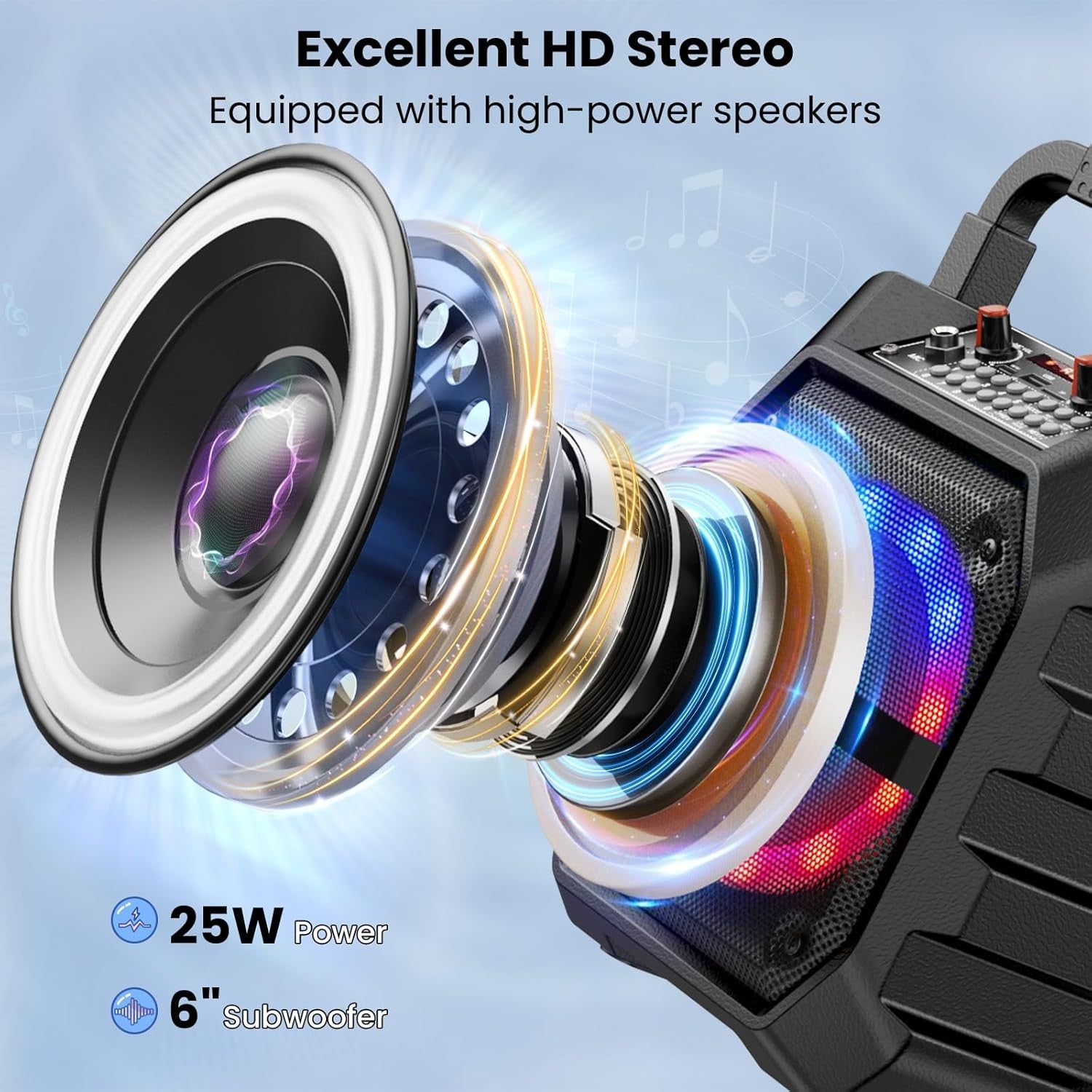 Karaoke Machine with 2 Wireless Mics Bluetooth LED Party Speaker