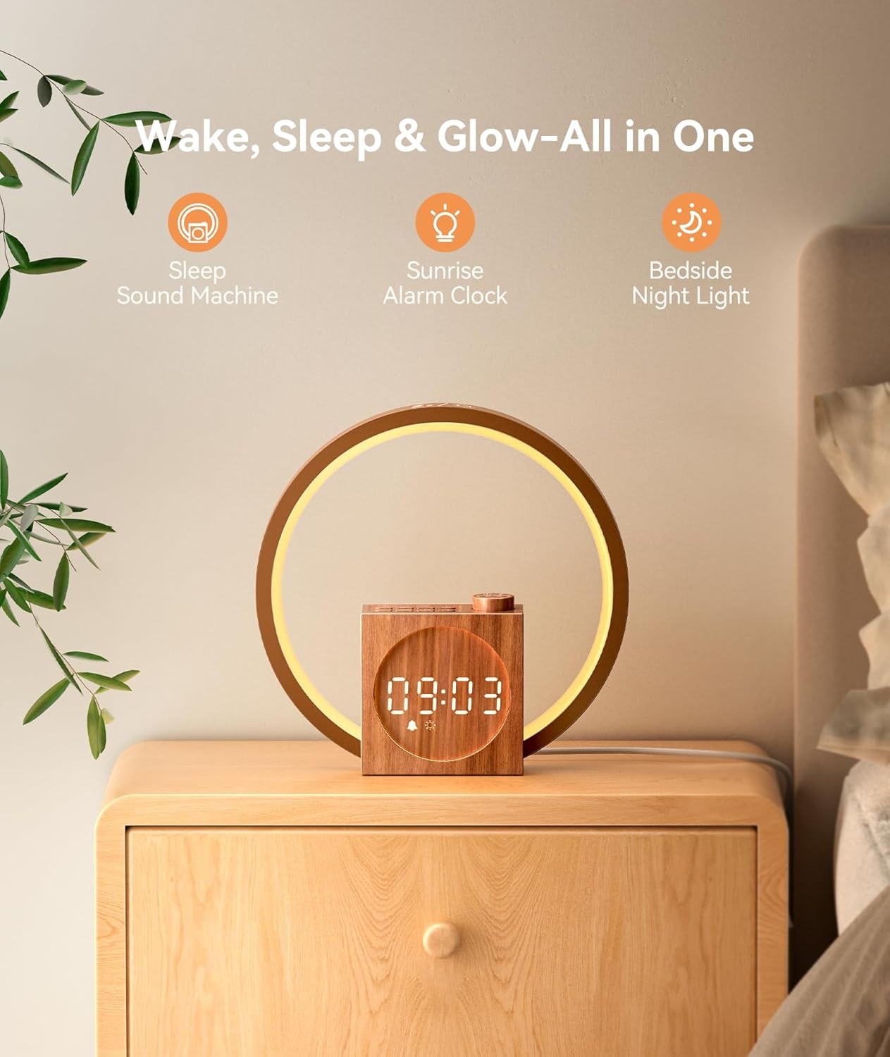 Sunrise Alarm Clock Wake Up Light White Noise 12 Colours Sleep Aid