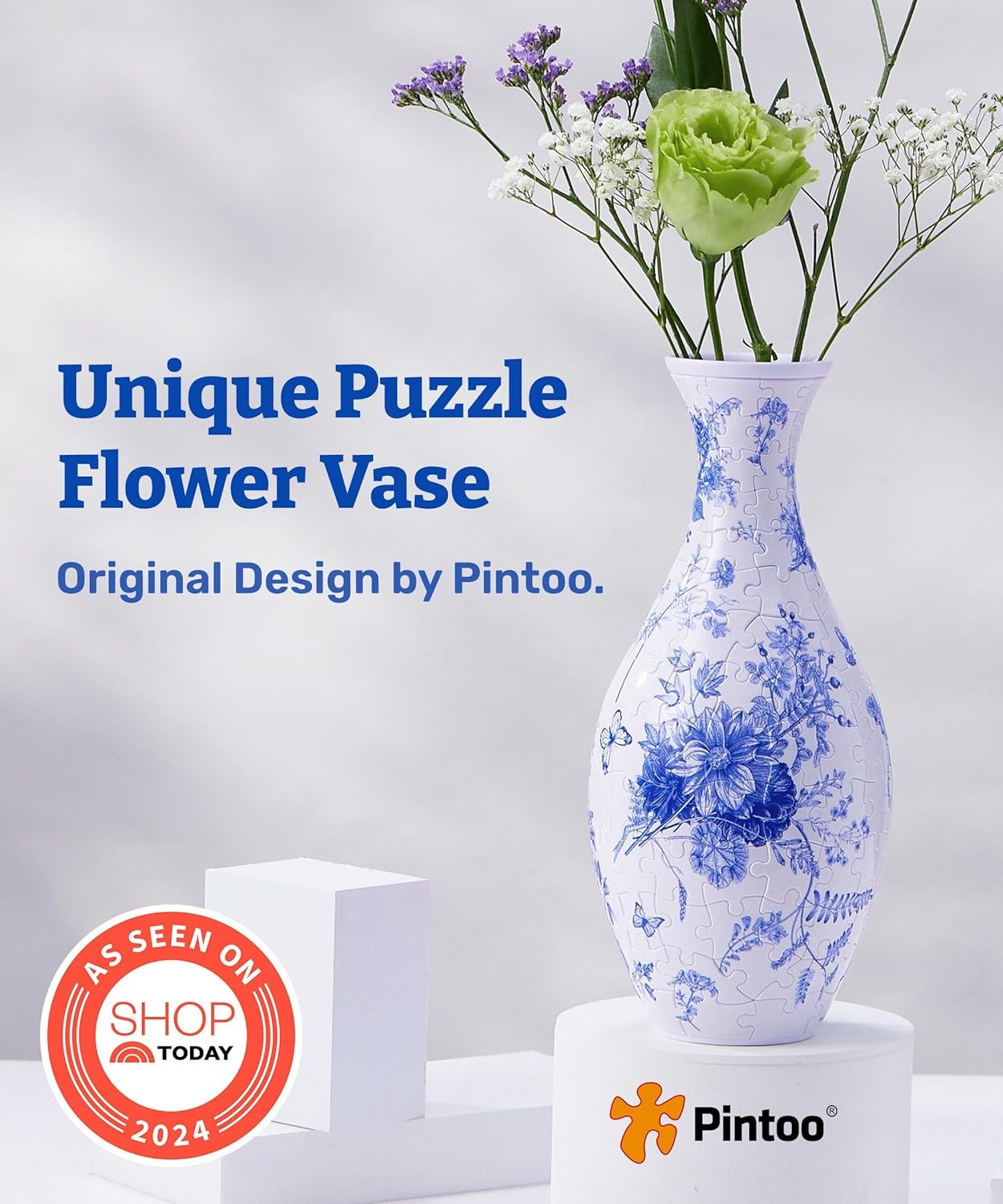 3D Puzzle Flower Vase 160 Piece Blue White Floral Decorative Home Gift