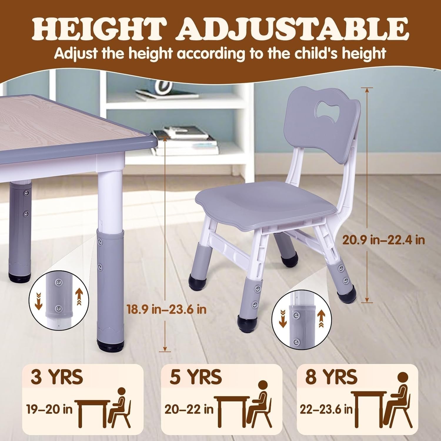 Kids Table and Chairs Set Height Adjustable Study Desk Toddler Playroom