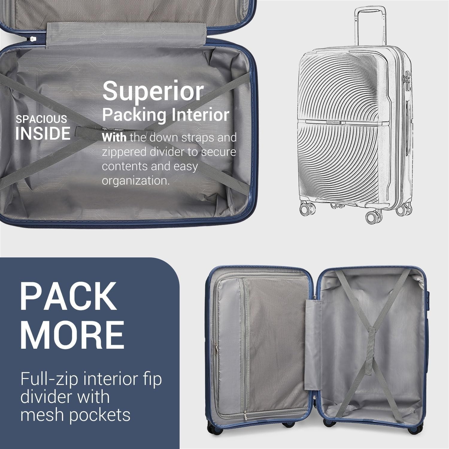 Large Hard Shell Suitcase 4 Spinner Wheels Lightweight PP TSA Lock 106L