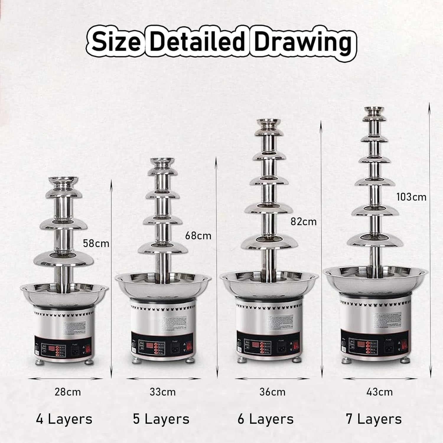 5 Tier Commercial Chocolate Fountain Machine Fondue Temperature Control