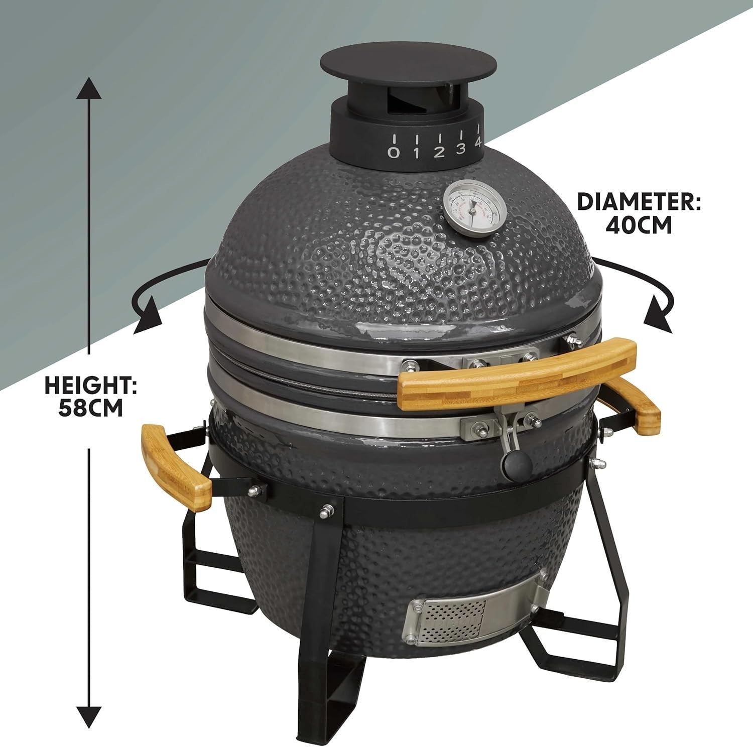 16" Ceramic Kamado BBQ Grill Smoker with Cover & Heat Deflector | Outdoor Oven