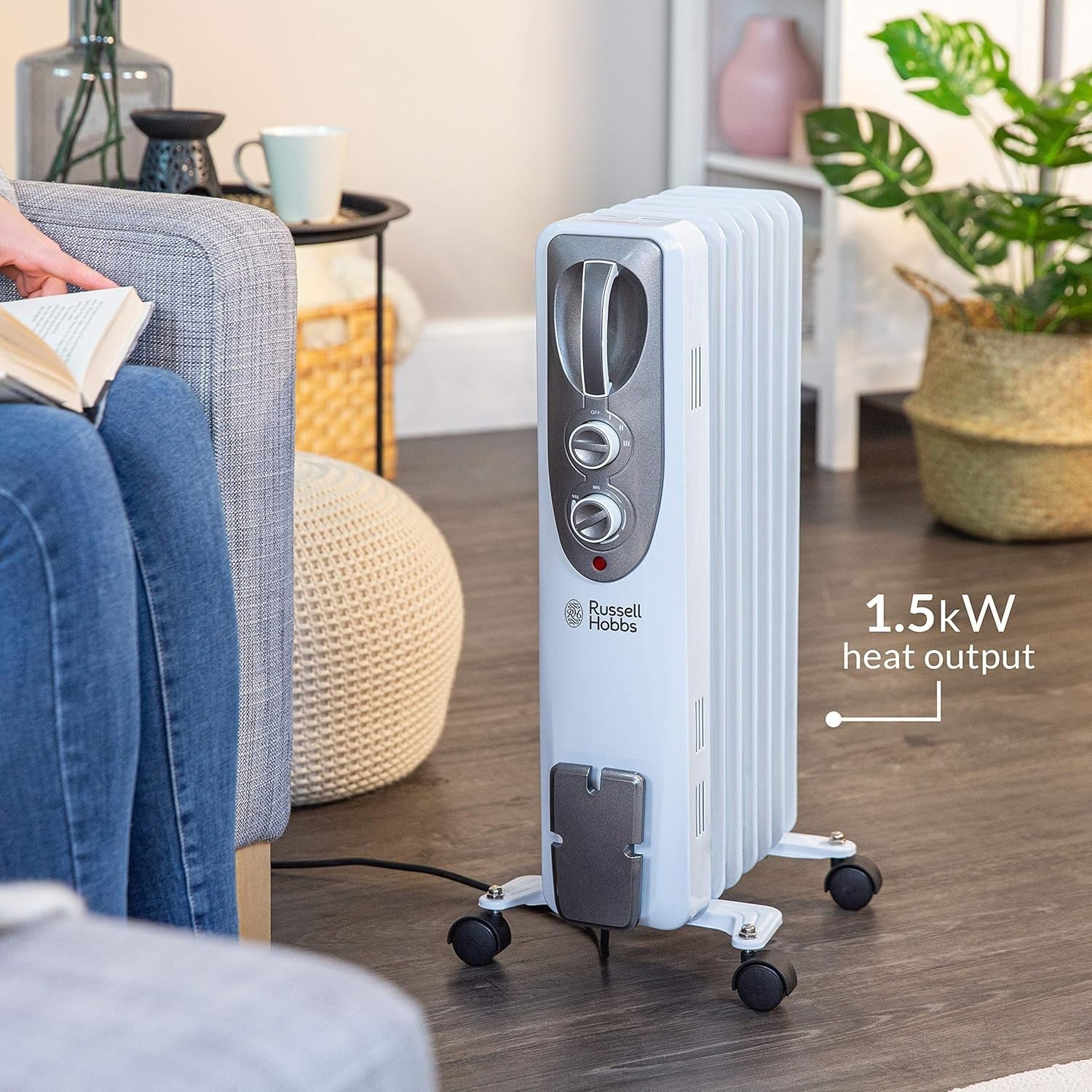 Portable 1500W Oil Filled Radiator Heater 7 Fins Adjustable Thermostat