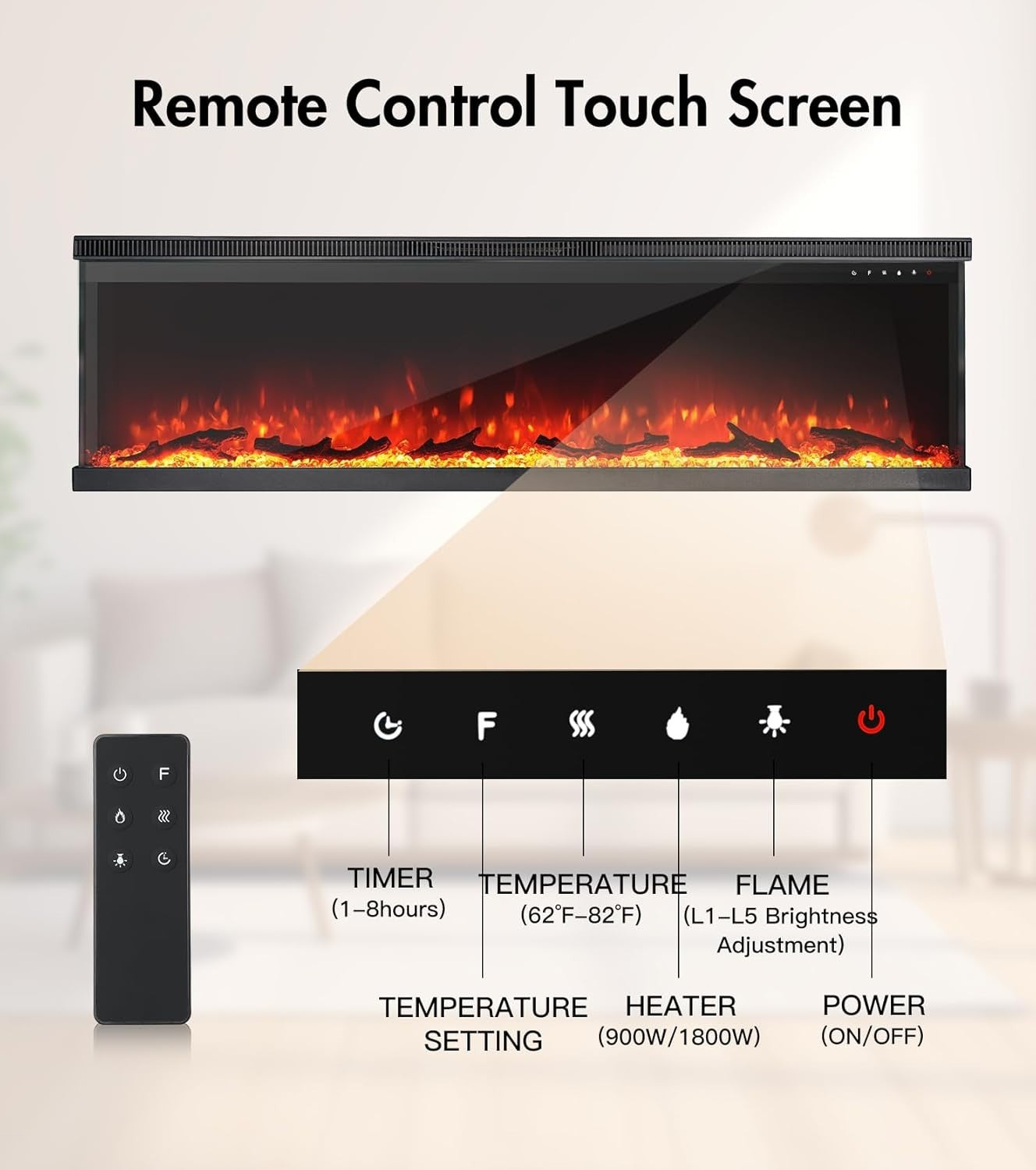 60" 3-Sided Electric Fireplace Wall Mount Freestanding 9-Color Flame Heater