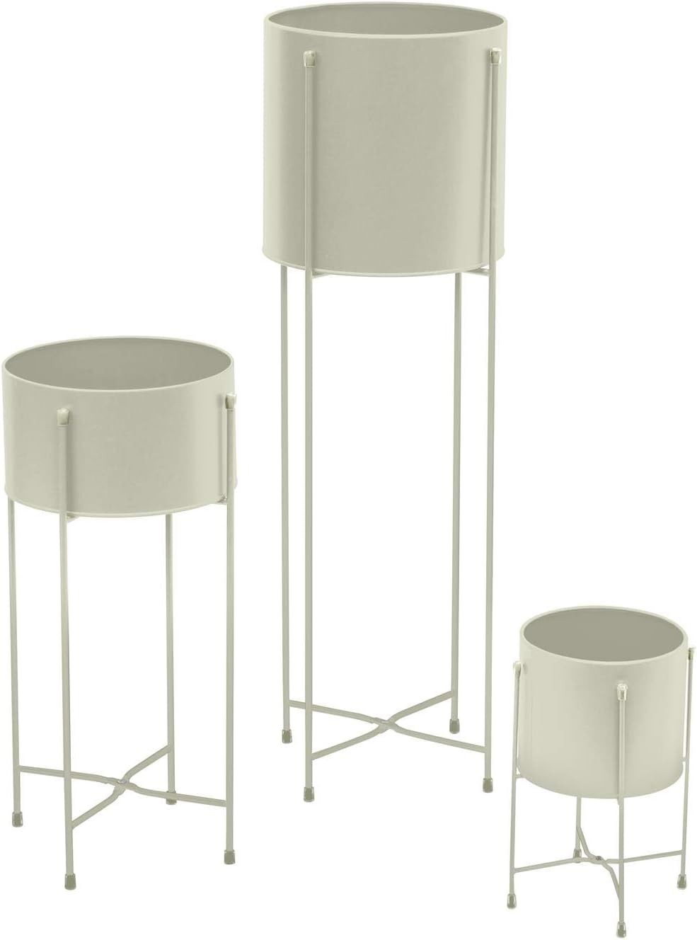 3PC Tall Cream Metal Plant Stand Set Indoor Outdoor Modern Flower Pot Holders