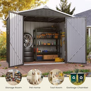 Metal Garden Storage Shed 6x4ft Waterproof Outdoor Tool & Bike Shed with Lock