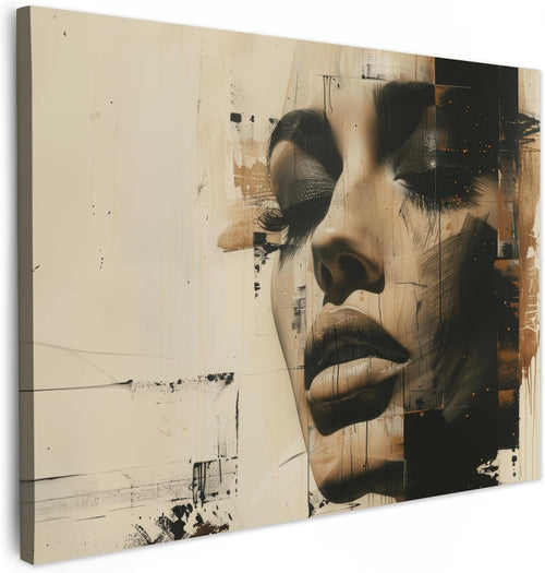 Abstract Woman Canvas Wall Art 40x30cm Modern Beige Framed Print