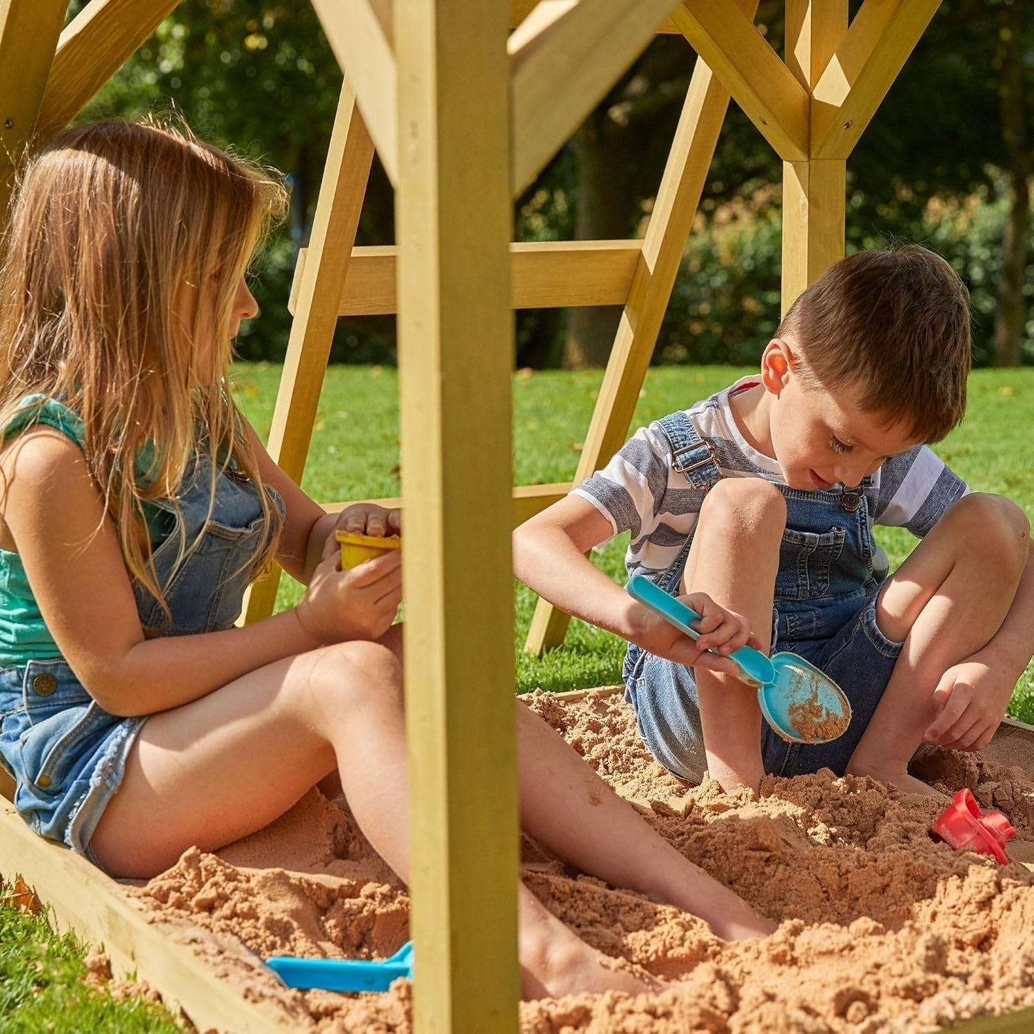Wooden Treehouse Play Tower with Slide Two Storey Outdoor Kids