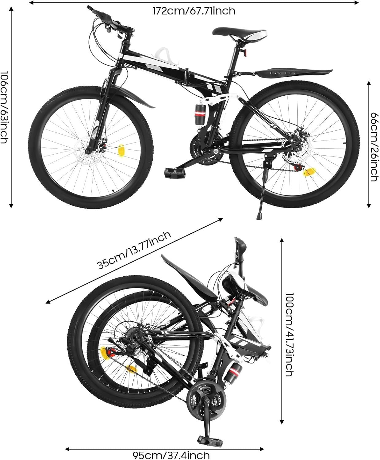 26" Folding Mountain Bike 21-Speed Dual Disc Brakes Full Suspension MTB