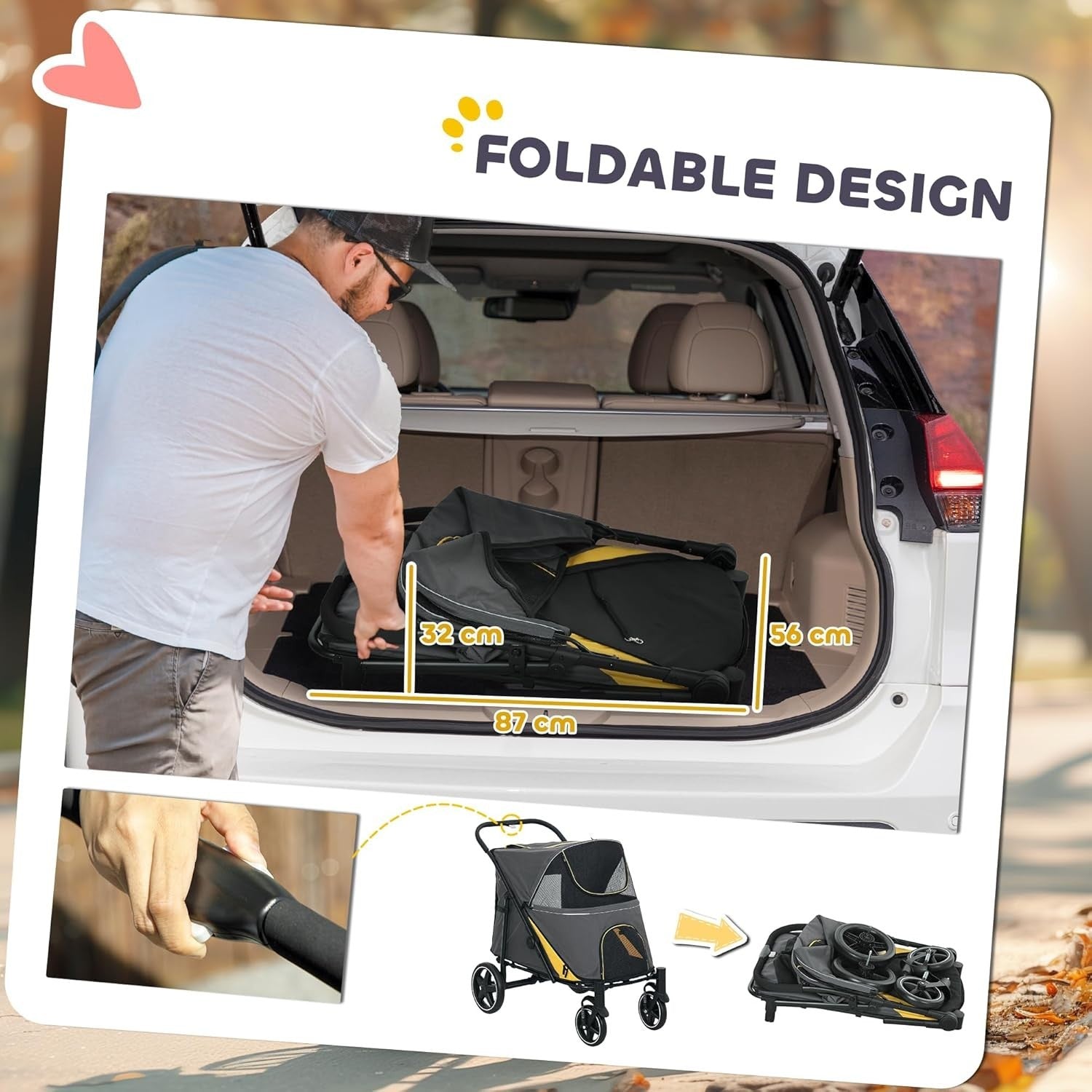 Large Dog Stroller Foldable Pet Pushchair Buggy 30kg Dark Grey