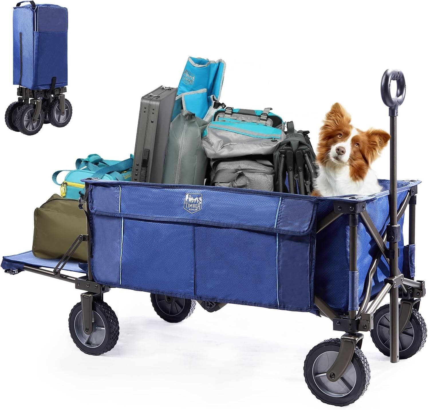 Blue Tailgate Folding Wagon Heavy Duty All-Terrain Camping Trolley