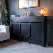 Large Black Radiator Cover with Drawers Diamond Slat W152xH96cm