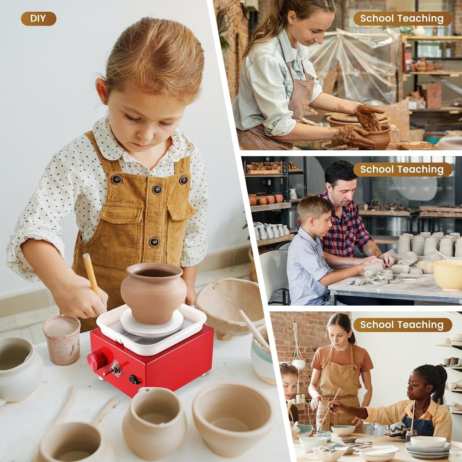 Mini Pottery Wheel Adjustable Speed Electric Ceramic Craft Kit for Beginners