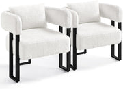 Boucle Tub Accent Chairs Set of 2 White Upholstered Armchairs
