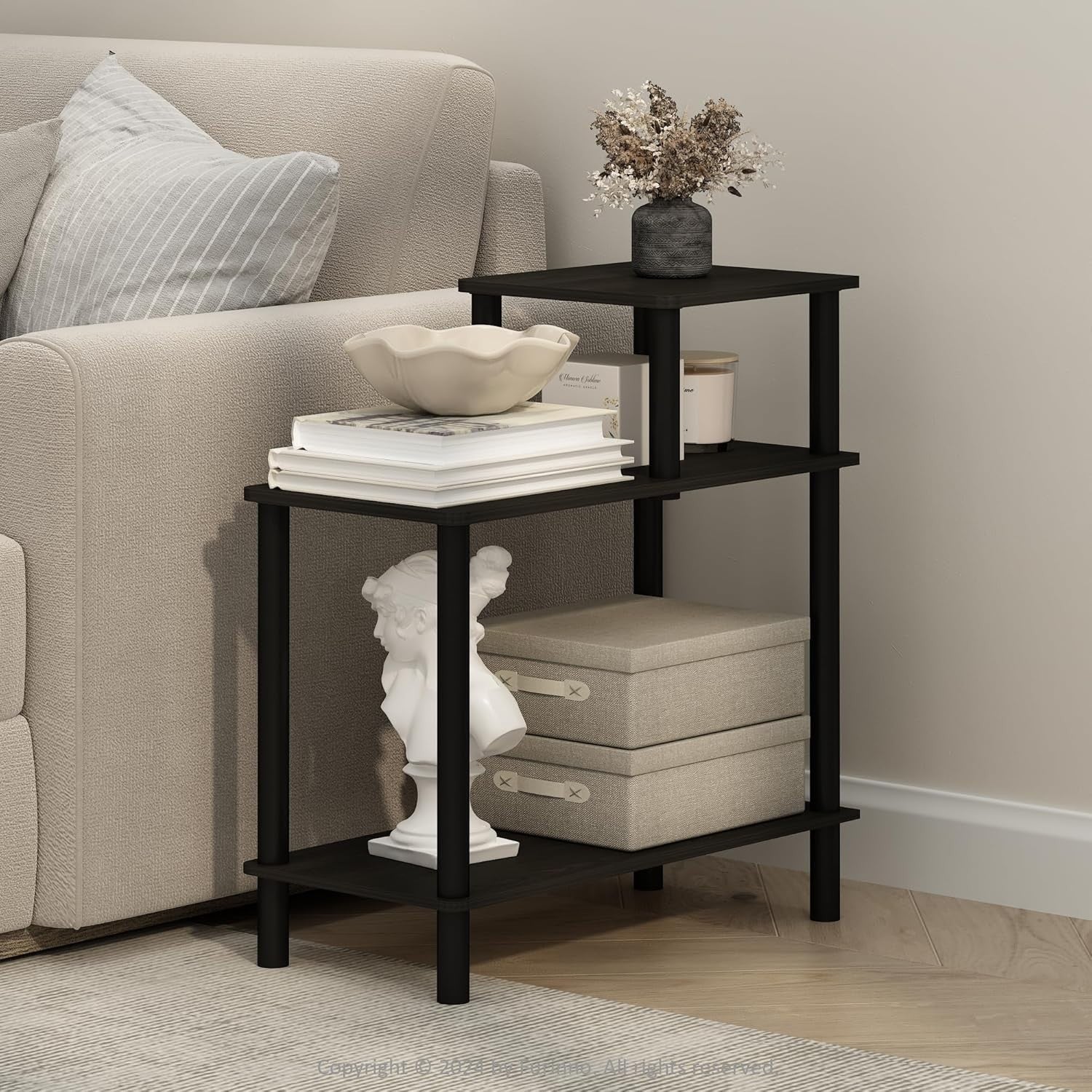 3-Tier Rectangular Side Table with Shelves – Slim Sofa End Table for Small Space