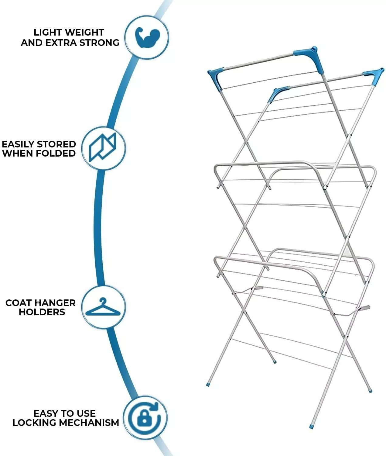 3 Tier Folding Clothes Airer Drying Rack Indoor Outdoor Space Saving Laundry