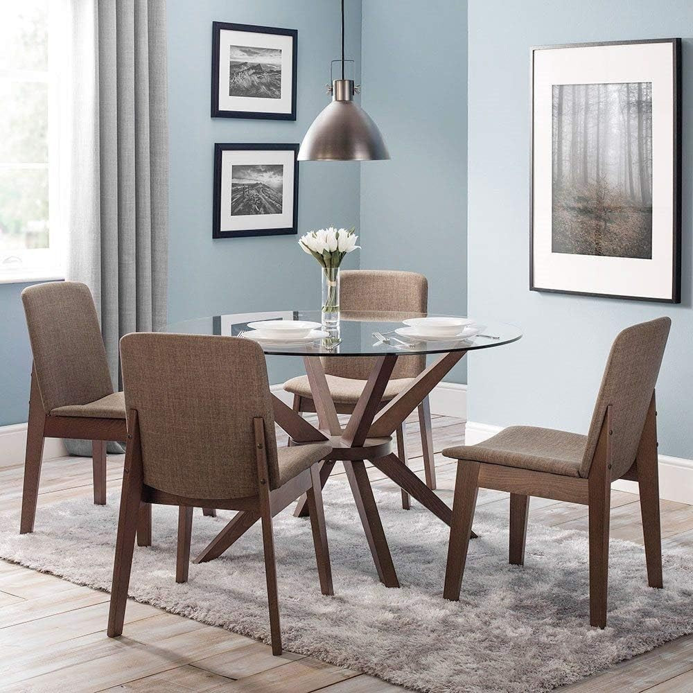 Large Round Walnut Dining Table with 140cm Glass Top, Contemporary Kitchen Table