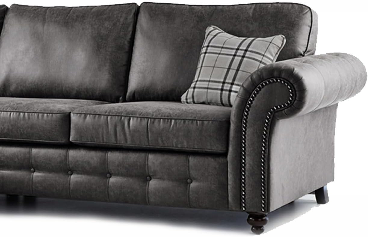 Large Chesterfield Leather Corner Sofa 5 Seater – Charcoal Grey Country Style