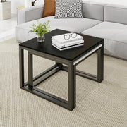 Modern Nesting Coffee Table Set 2 Black White Square Metal Wood Living Room