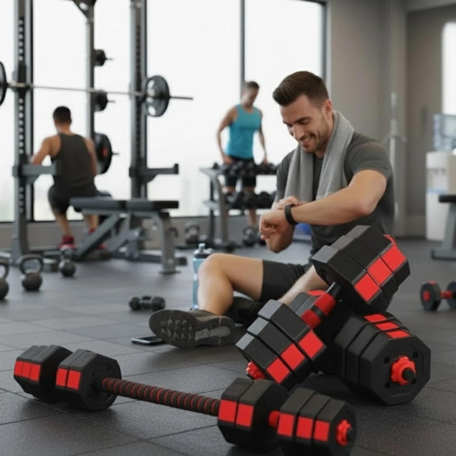 50kg Adjustable Dumbbell Barbell Set Anti Roll Octagonal Home Gym Weights
