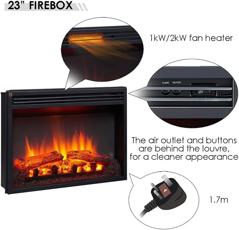 39" Electric Fireplace Heater with LED Flame, Remote, Warm Mood Lighting