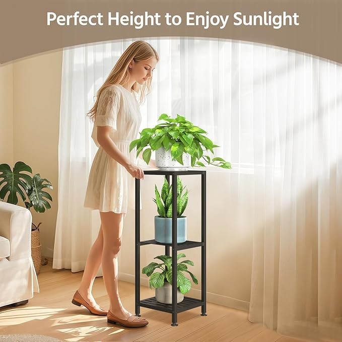 3 Tier Black Metal Plant Stand Indoor Outdoor Tall Flower Shelf Display Rack