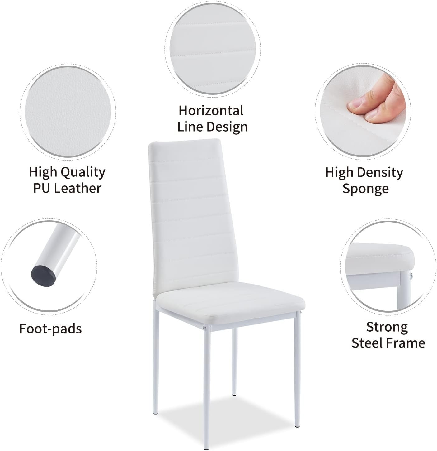 5 Piece Marble Glass Dining Table Set with 4 White Chairs for Kitchen