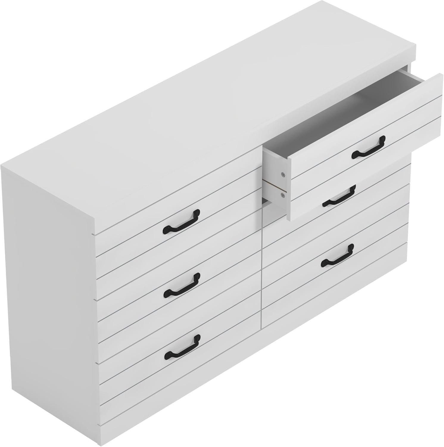 White 6 Drawer Chest, Wide Modern Storage Cabinet for Bedroom or Hallway