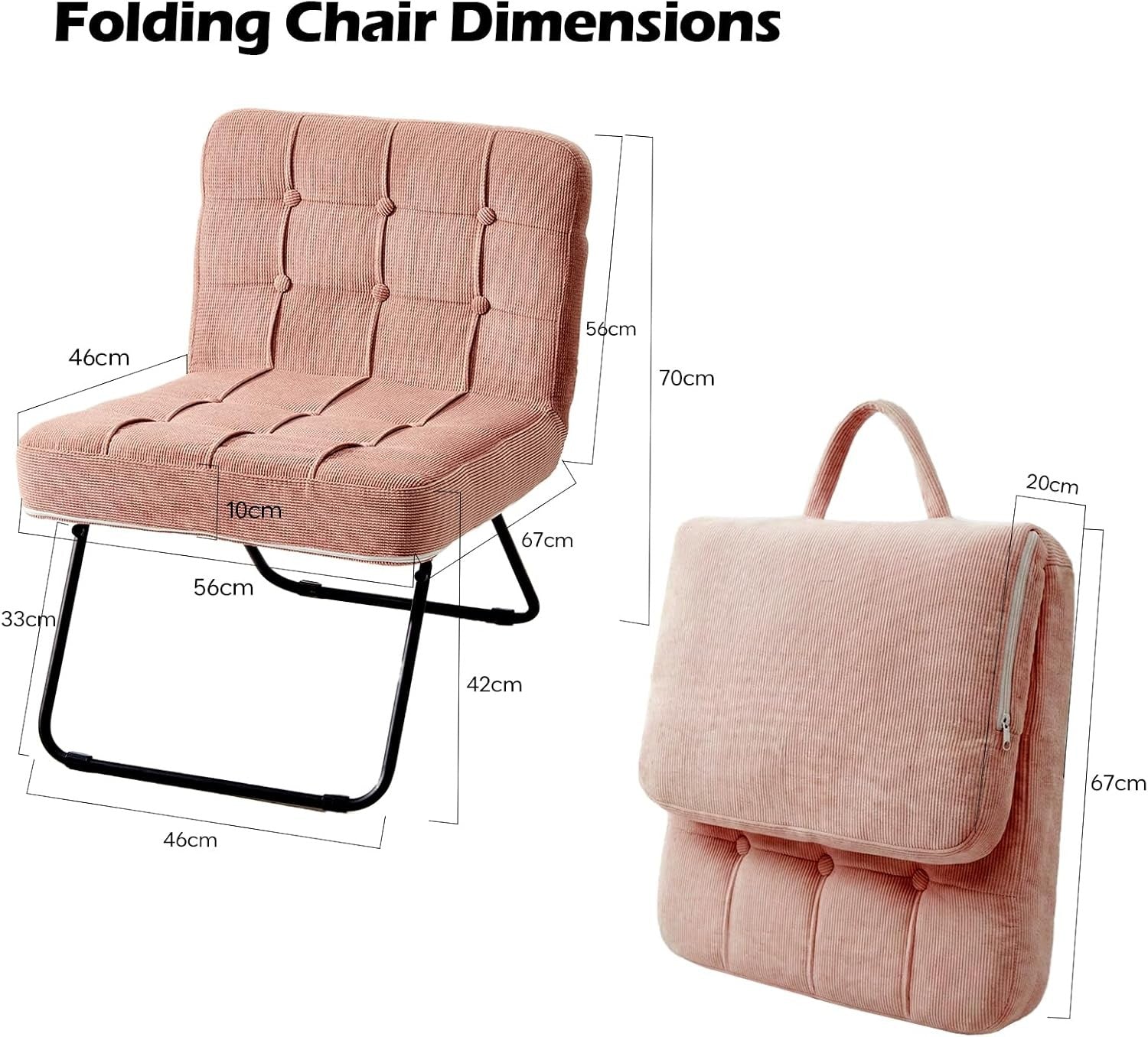Folding Accent Chair Corduroy Lounge Seat Metal Legs Pink