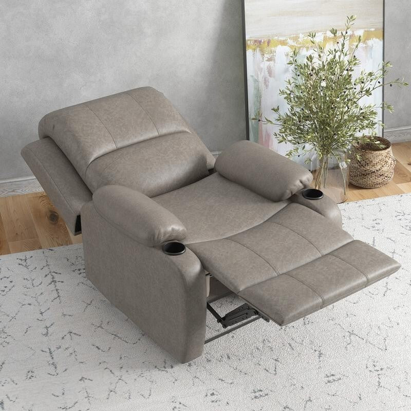 Microfibre Recliner Armchair w/ Cup Holders – Manual Chair w/ Leg Rest Brown
