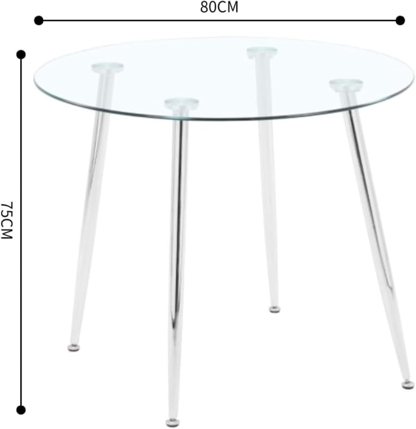 Round Glass Dining Table Silver Metal Legs Modern 80cm Kitchen Table