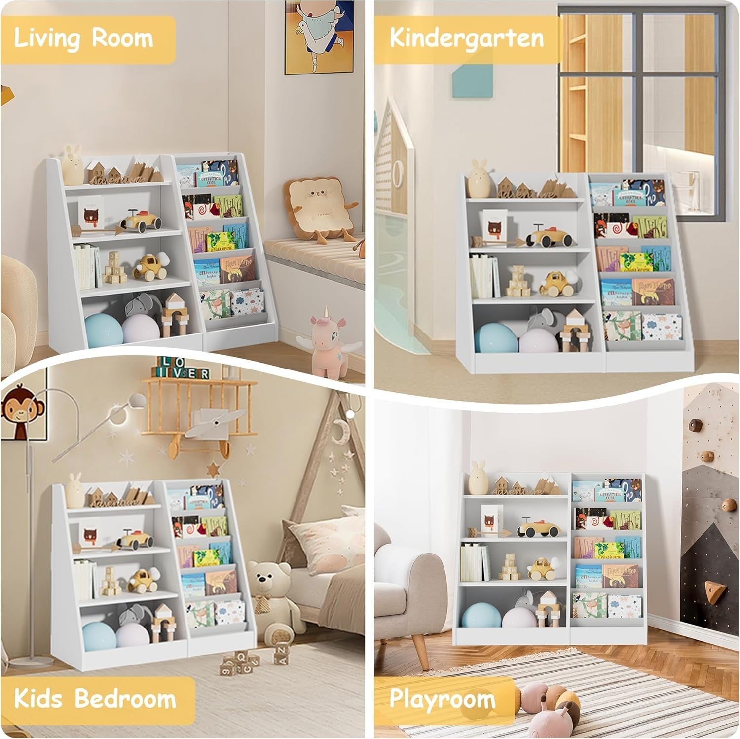 4-Tier Kids Bookshelf Wooden Storage Unit White 90x40x80cm Child Safe