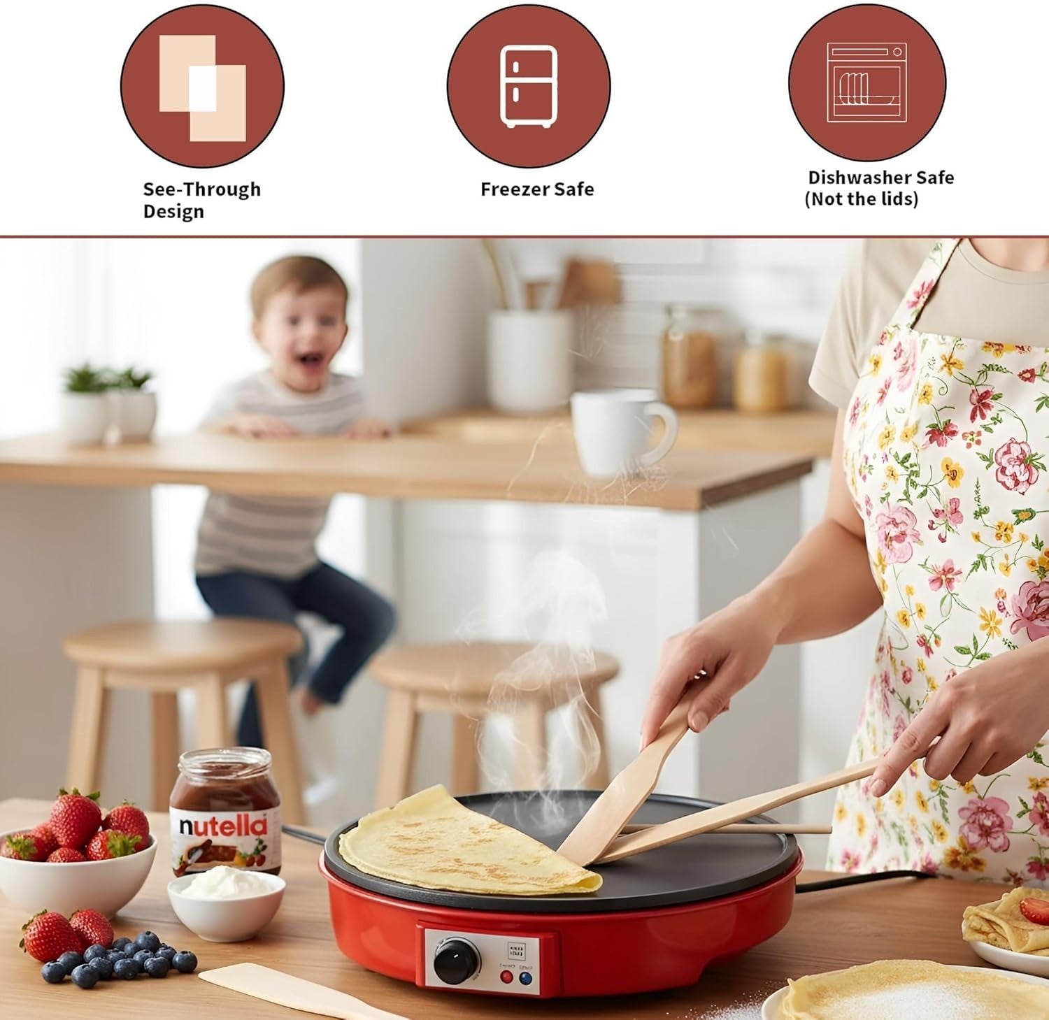 12" Non-Stick Electric Crepe & Pancake Maker 1000W w/ Temp Control