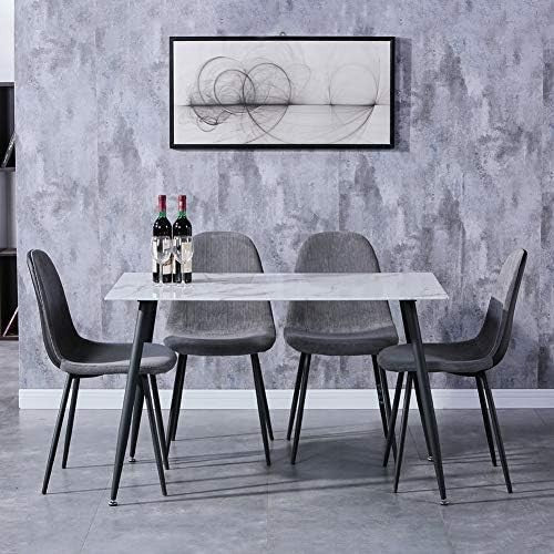 Rectangular Marble Glass Dining Table 120x70cm White Metal Modern