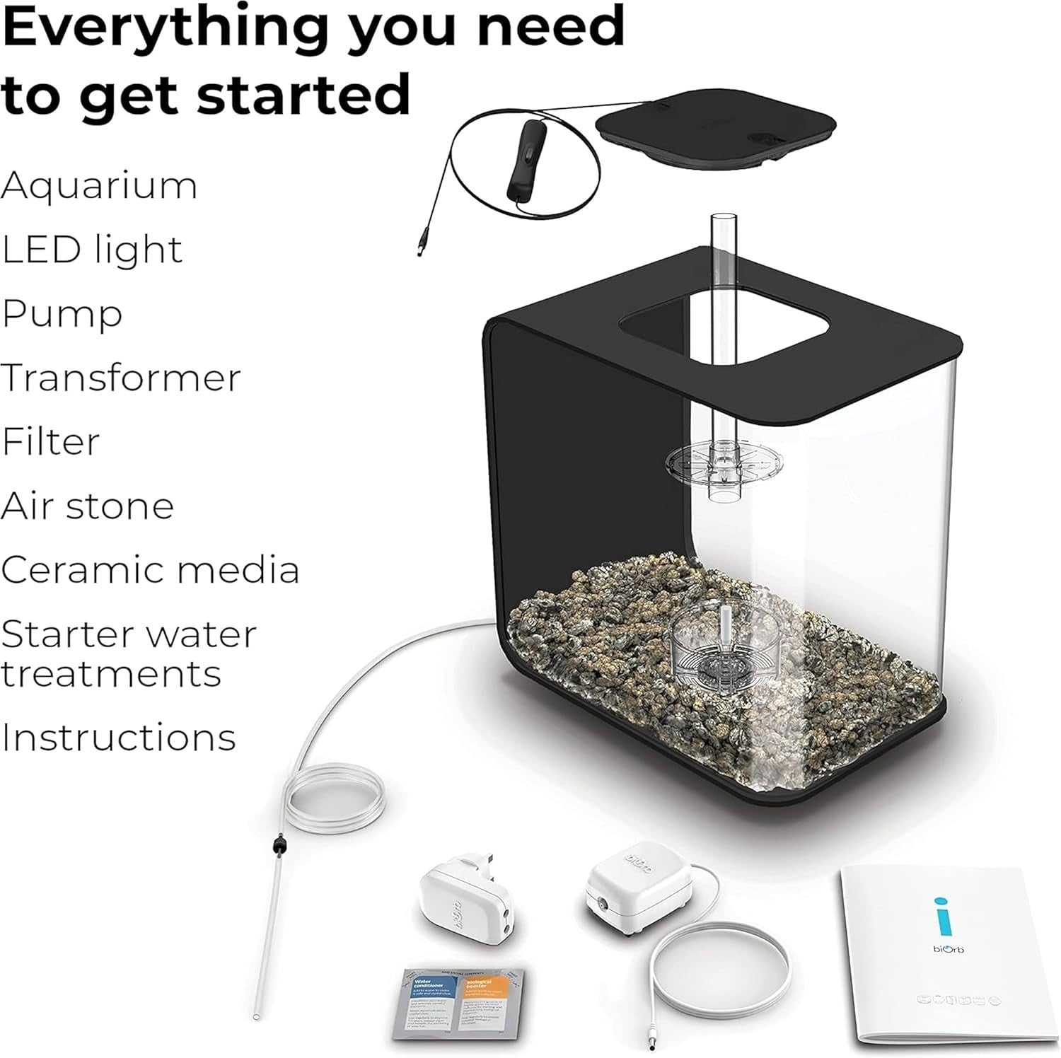30L Acrylic Aquarium with LED Lights & 5-Step Filtration - Black