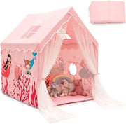 Pink Kids Castle Playhouse Tent Indoor Outdoor w Mat Windows Gift