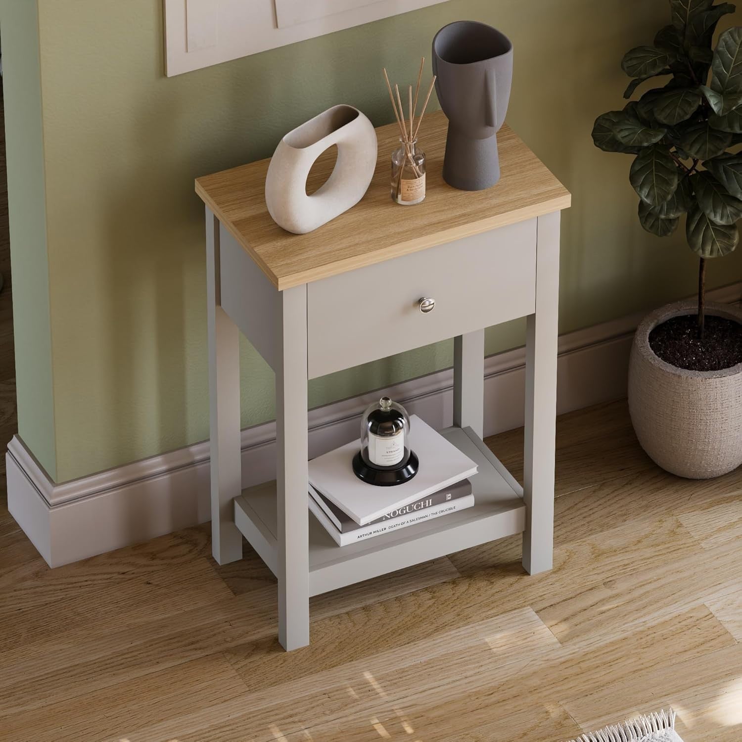 Grey Console Table with Drawer & Shelf, Engineered Wood, Compact Storage
