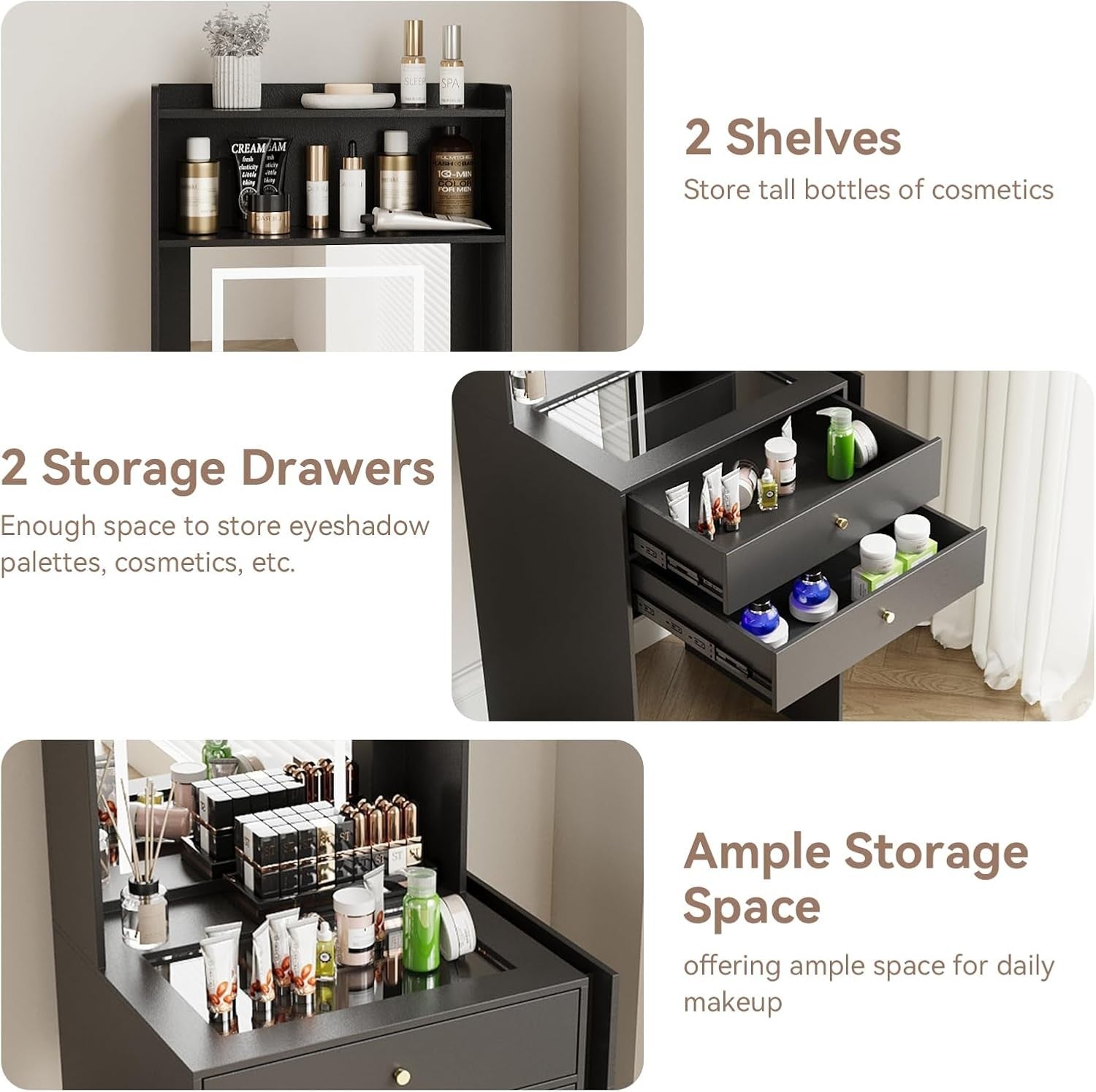 White Dressing Table Makeup Desk Vanity Drawers Storage Large Capacity Mirror