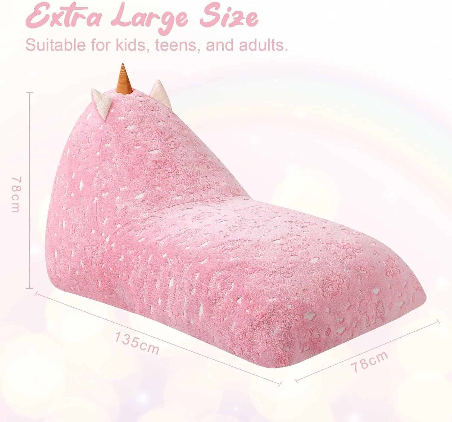 Large Pink Unicorn Kids Bean Bag Chair with Removable Washable Cover
