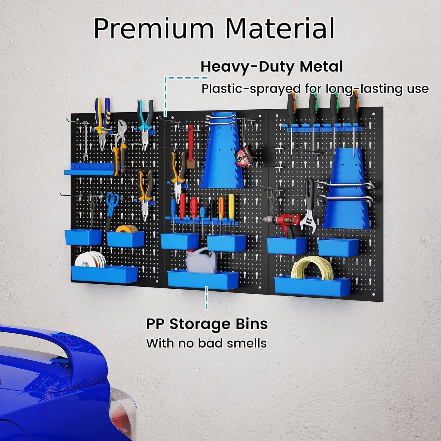Blue Expandable Metal Pegboard Tool Organizer 3 Boards 34 Accessories