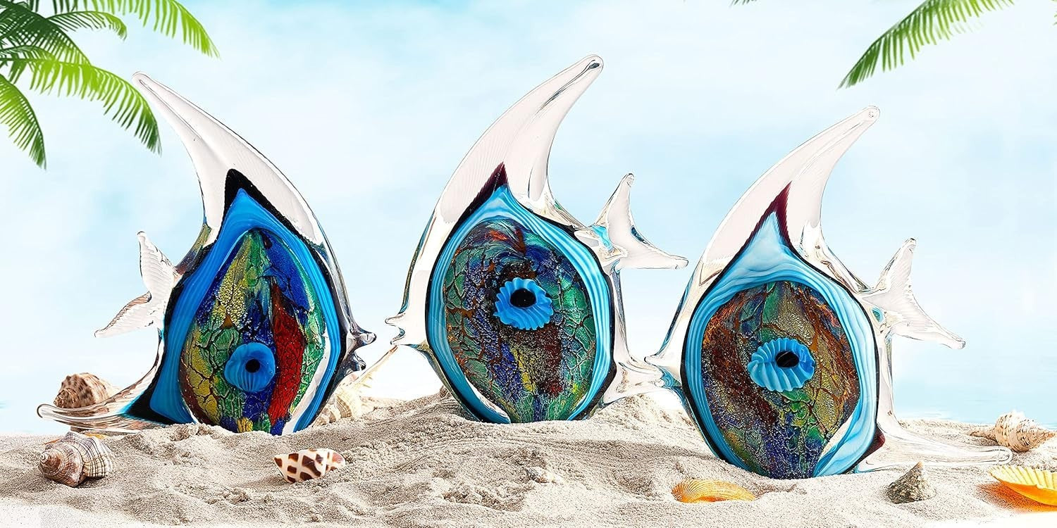 Hand Blown Glass Tropical Fish Sculpture • Colourful Art Figurine
