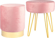 Set of 2 Pink Velvet Footstools Round Pouffe Modern Accent Stools