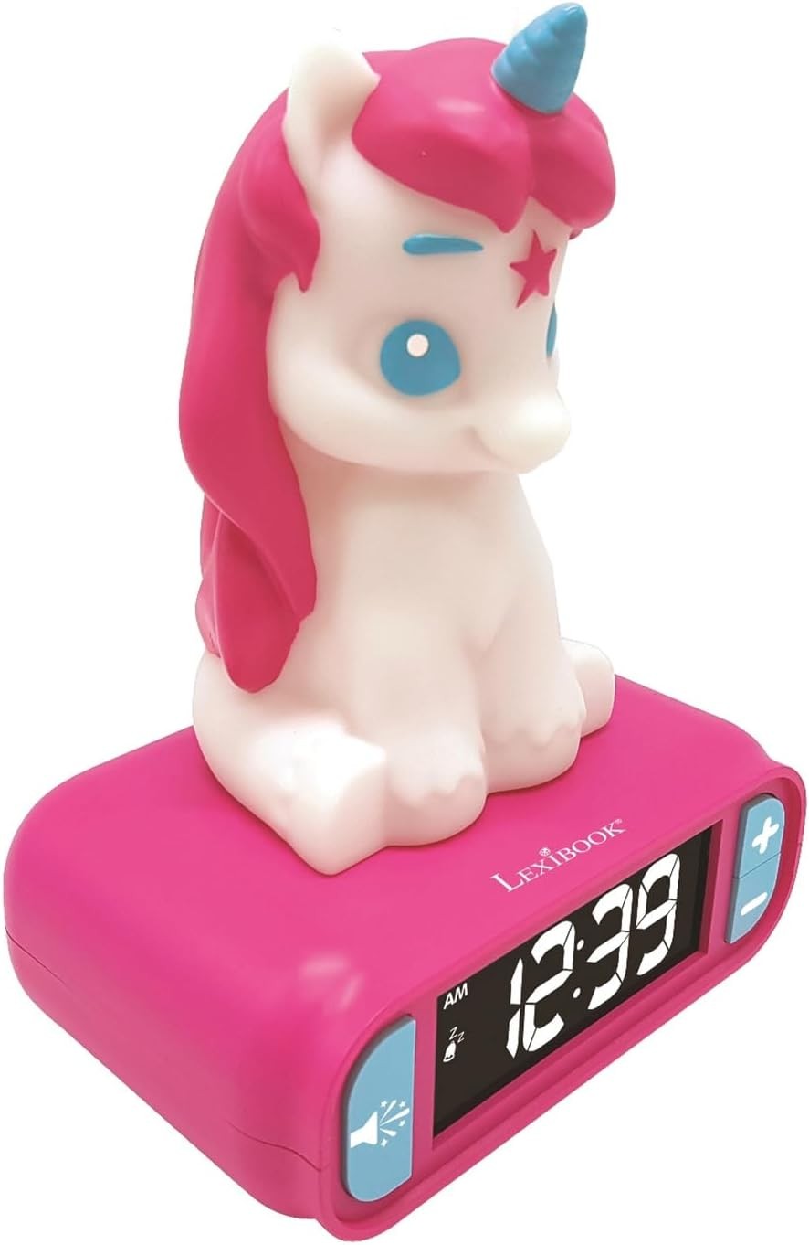 Pink Unicorn Night Light Alarm Clock LCD Snooze Kids Bedroom Bedside