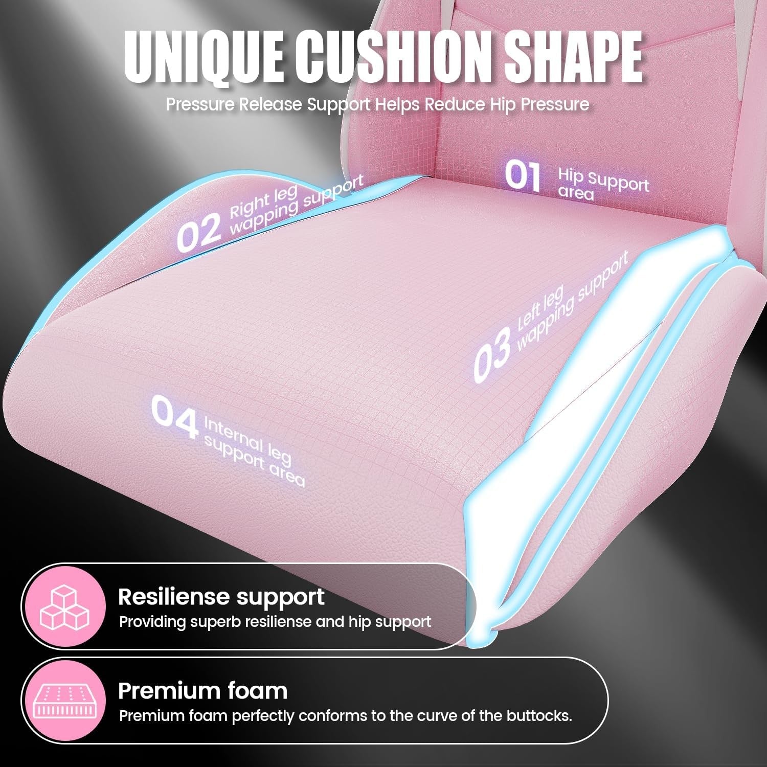 Pink Gaming Chair Reclining Swivel Ergonomic Office Desk Seat