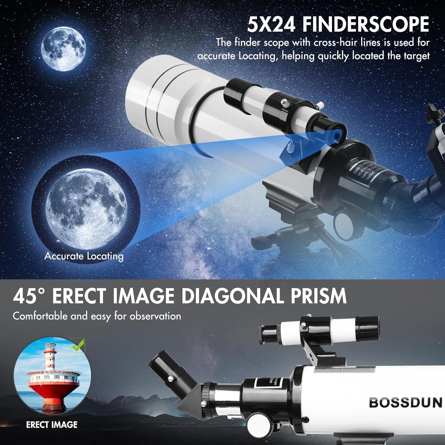 70mm Refractor Telescope Adults Kids Astronomy 400mm HD FMC Tripod Phone Adapter
